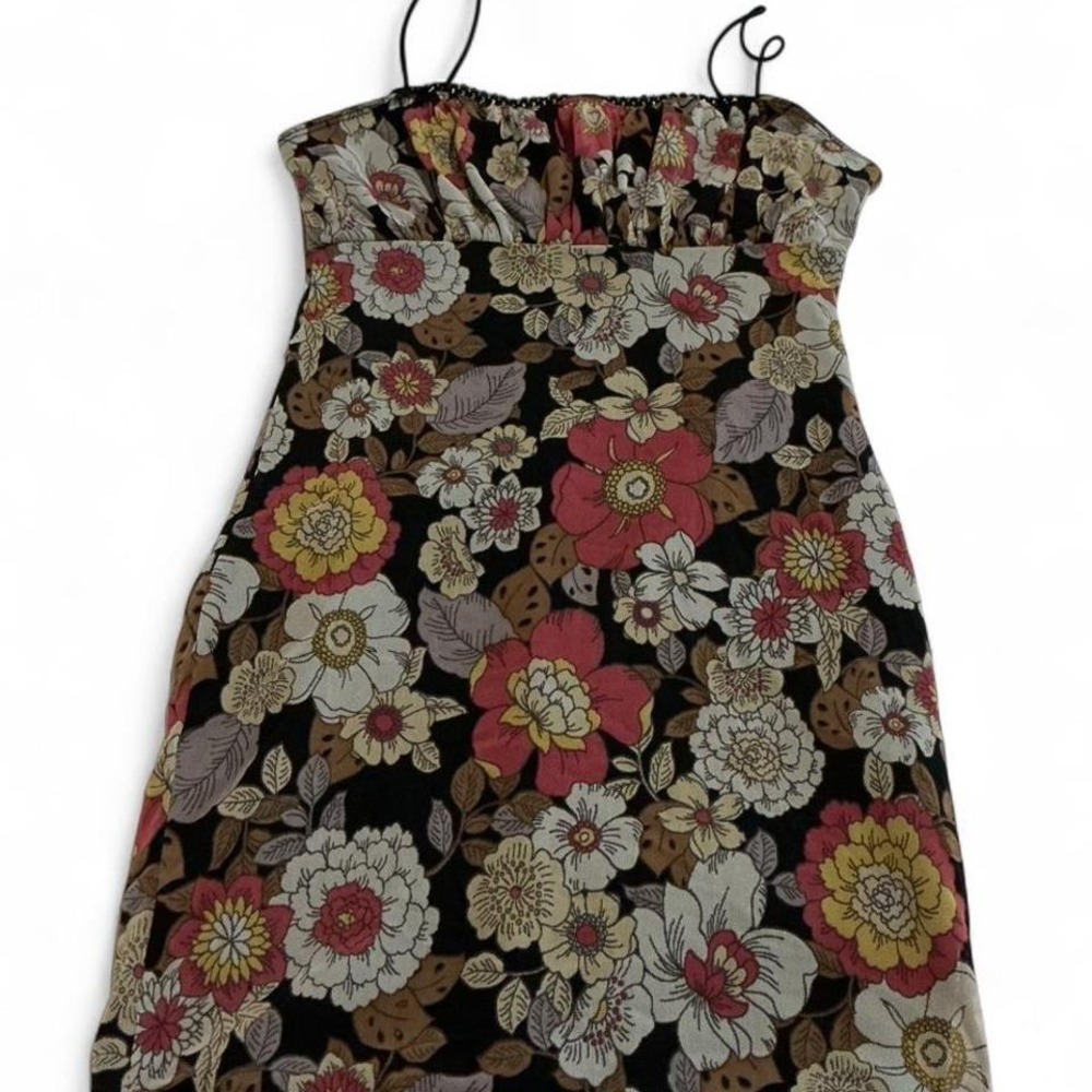 Forever 21 Floral Mini Dress Womens Black Mesh Excellent Y2K Empire Waist